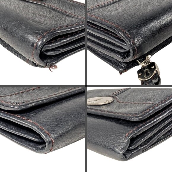 SOLD Fossil Black Pebbled Leather Maddox Tri Fold Folding Wallet 5.5" x 3.5" - Picture 5 of 11
